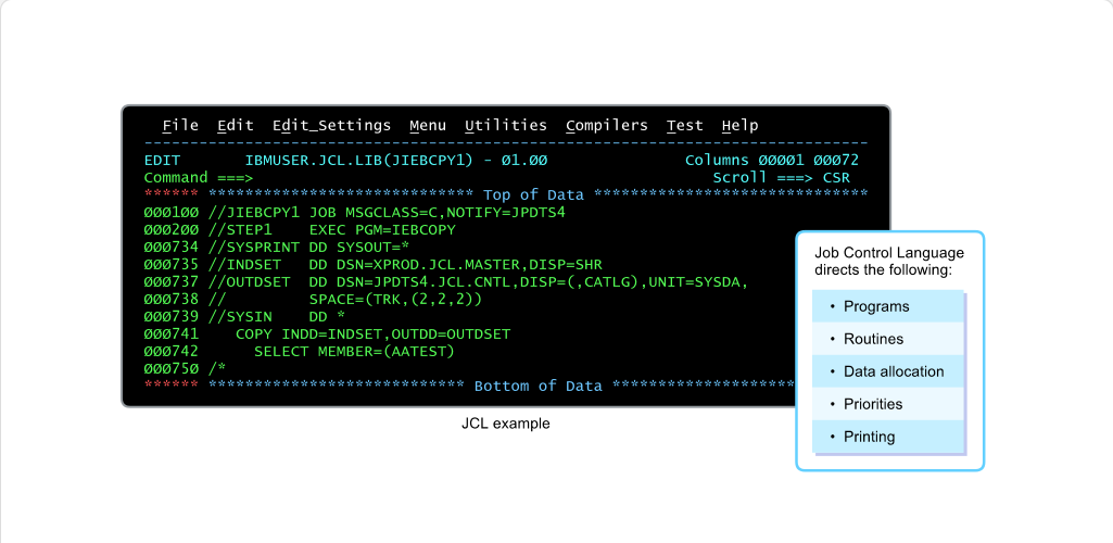 Major Components of the z/OS System Major Components of the z/OS System: Major Components of the z/OS System - Job Control Language screenshot
