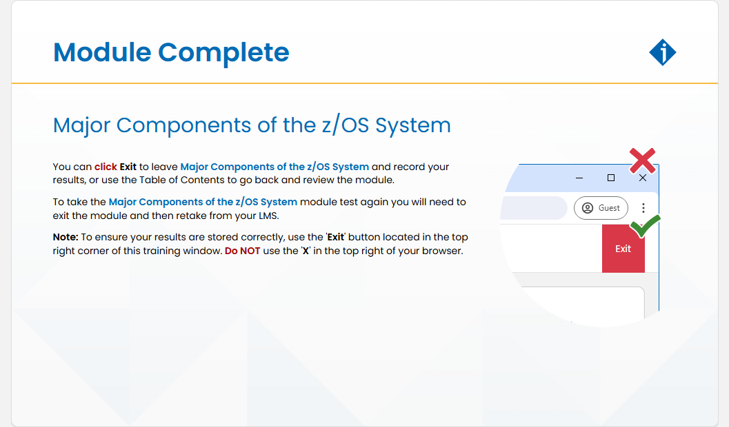 Major Components of the z/OS System Module Test: Major Components of the z/OS System - Module Complete screenshot