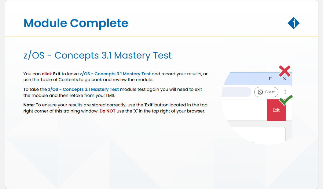 z/OS - Concepts 3.1 Mastery Test z/OS - Concepts 3.1 Mastery Test - Module Complete screenshot